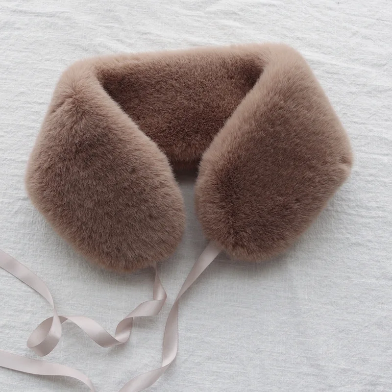 Fur Collar For Women Girl Winter Natural Fur Scarf Shawl soft Hair Collar Scarf with Lace Short Scarves For Jacket Collar