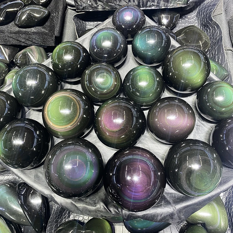 Wholesale Natural High Quality rock crystal rainbow balls Healing Stone sphere Rainbow Obsidian Sphere For Home Decoration