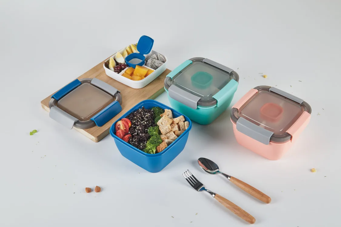 Syh668 Portable Insulated Dual Tier Large Bento Lunch Box Salad Bowl with Spork Plastic Food Storage Container Salads Lunches