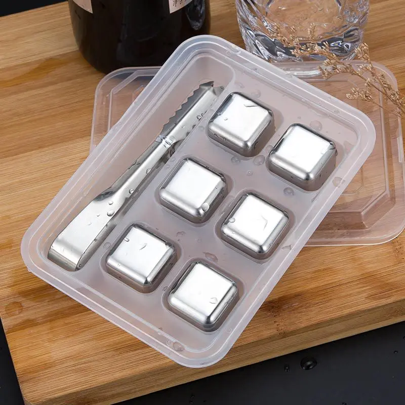 F509 Quick-frozen ice cubes metal ice cubes bar set 304 stainless steel ice cubes