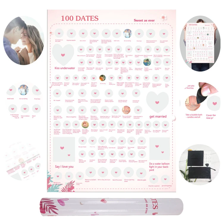  Bucket List Gifts for Couples Adventure Dates Fun Challenge Him and Her 100 Ideas Scratch Off Poster