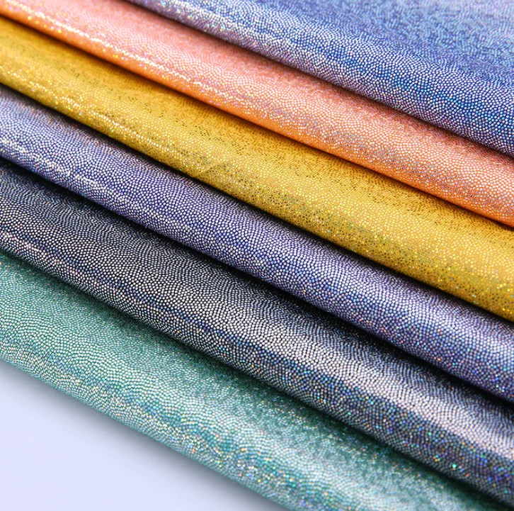 shinny foil printing spandex 4way stretch nylon lycra hologram mystique fabric For Performance Dress