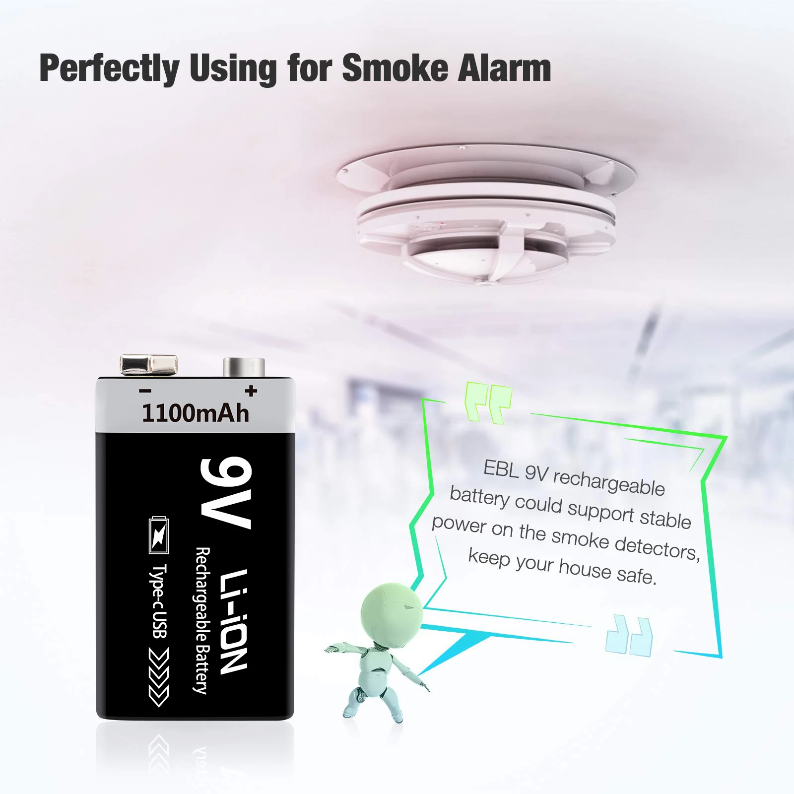 Suitable for small electronic devices and household goods 1100mWh 9V battery support tpye-c USB rechargeable lithium-ion battery