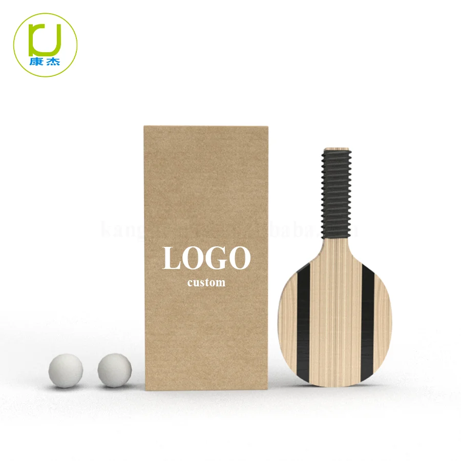 KJ Customized Solid Wood Natural Color Beach Racket Paddle Bat & Ball Set with Kids and Adults OEM LOGO Shape Style Combination