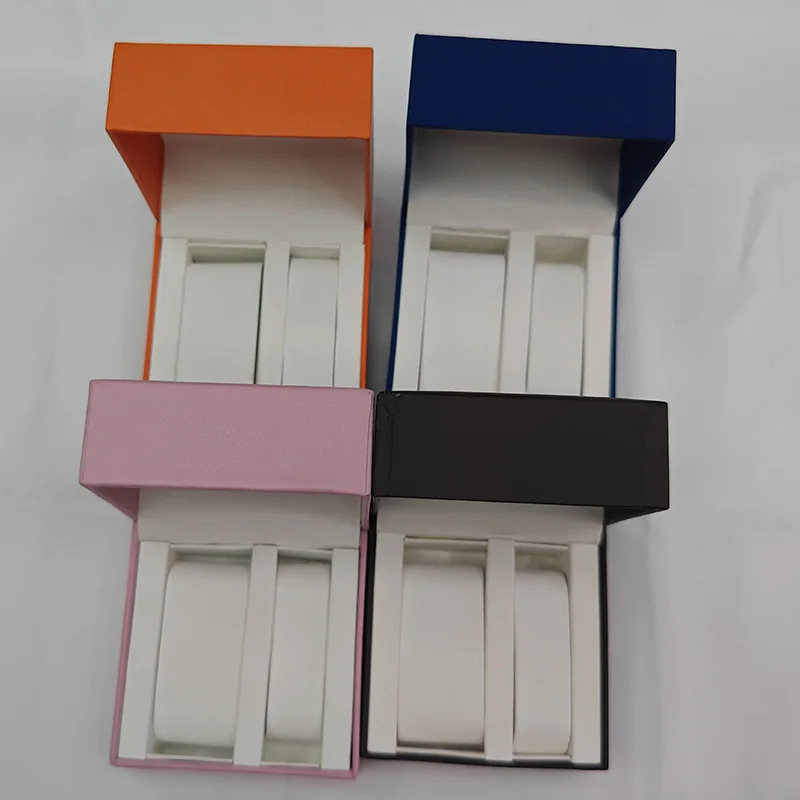 Factory Stock pink blue black orange color couple watch box high quality paper bracelet watch jewelry set square case