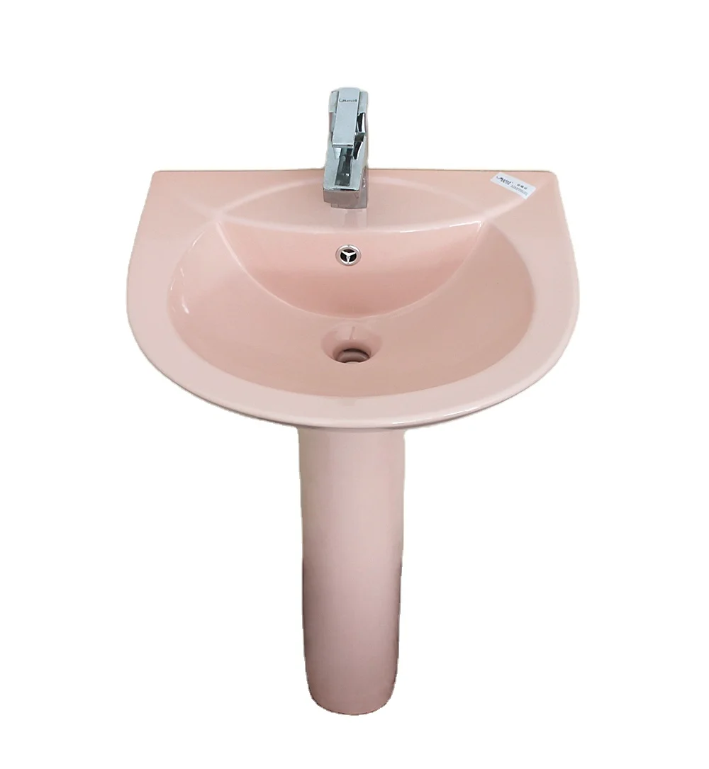 Bathroom Ceramic pink Pedestal Basin Decal Rock Sink