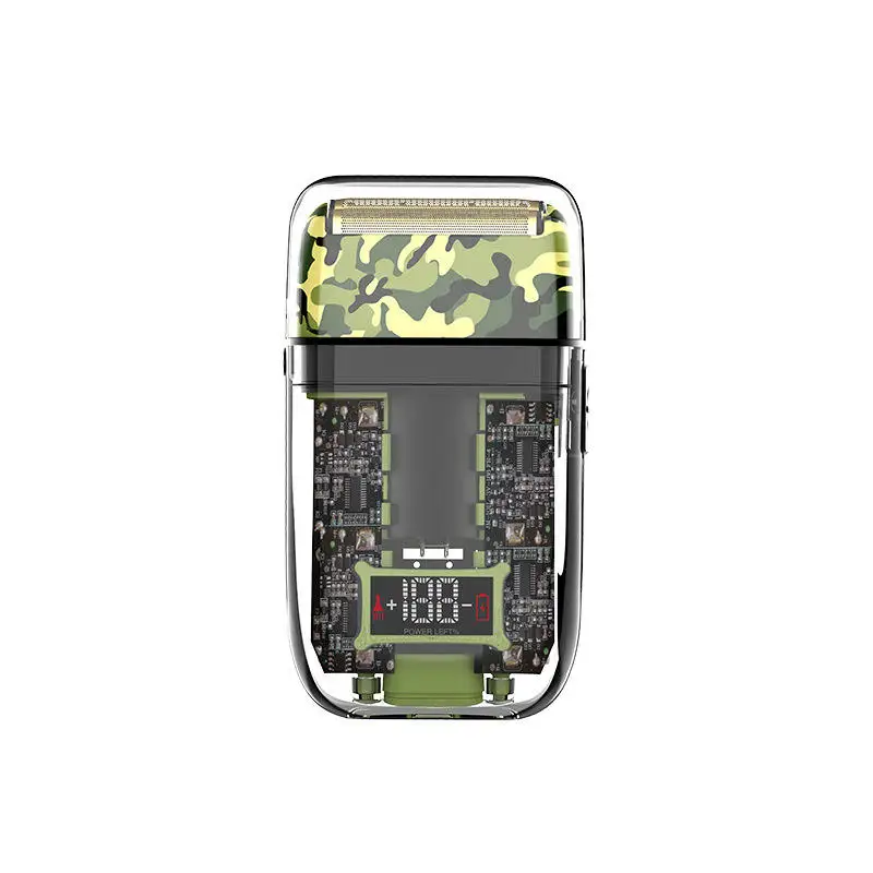 Kemei KM-TX7 Waterproof LCD Digital Display Razor USB Charging Camouflage Transparent Body Electric Shaver For Man