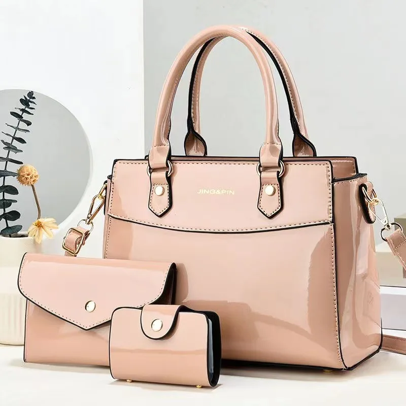 2024 Custom 3 in 1 Luxury Fashion Bright Surface Pu Leather Shoulder Bag Women Messenger Large-capacity Portable Lady Bag