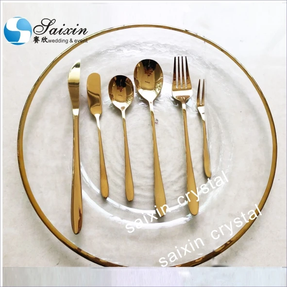 Wholesale Cheap Wedding Silver Rose Gold Rim Charger Plates Glass