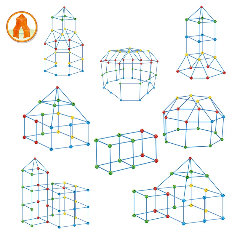 Flexible Construction Fort Building Block Kit Educational DIY Inserted Beads Tent Sets Crazy Castle Toys Child Play ABS Plastic