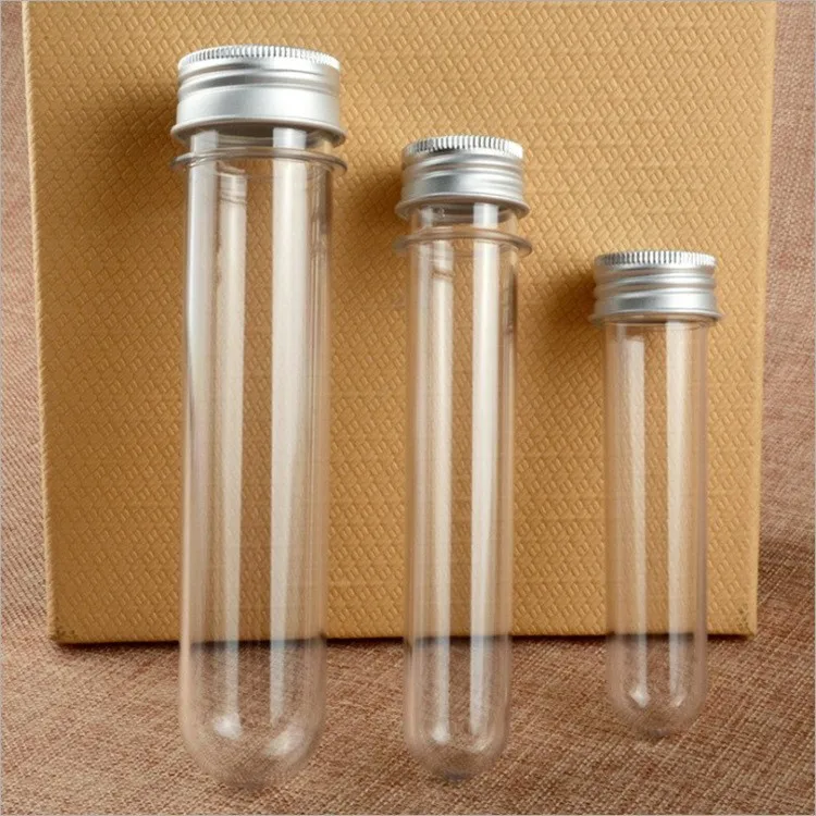 160*33mm Empty Food Grade 100ml PET Cylinder Plastic clear Silver Metal Aluminium Screw Lids Round Bottom test