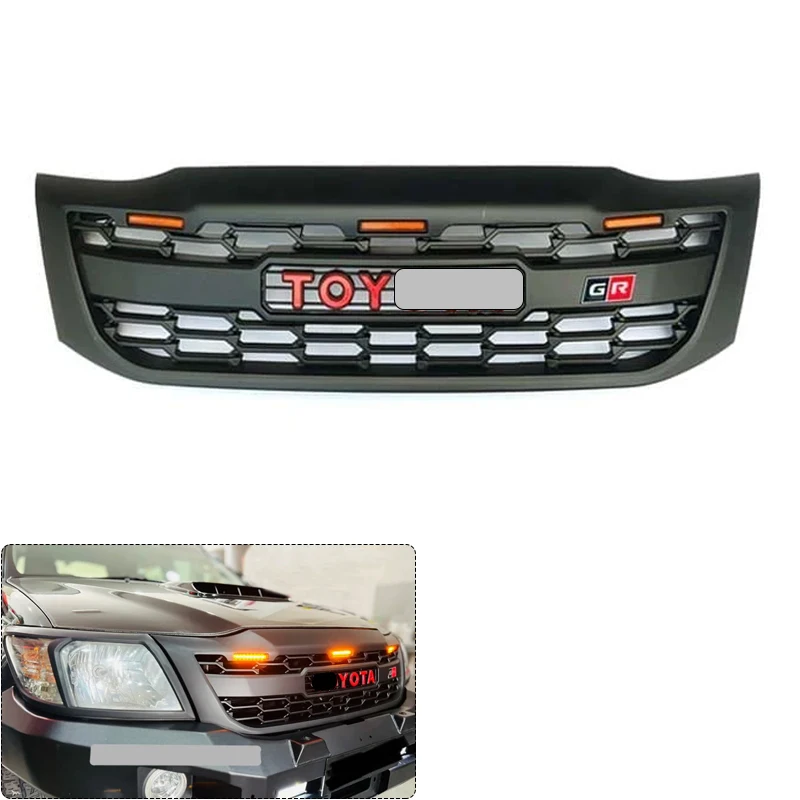 Для Toyota Hilux Vigo 2012-2014 GR Спортивная Стильная черная передняя решетка со светодиодной подсветкой