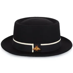 High Quality 100% Wool Felt Hat Flat Top Fedora Hats Wool Hats Women Fedora