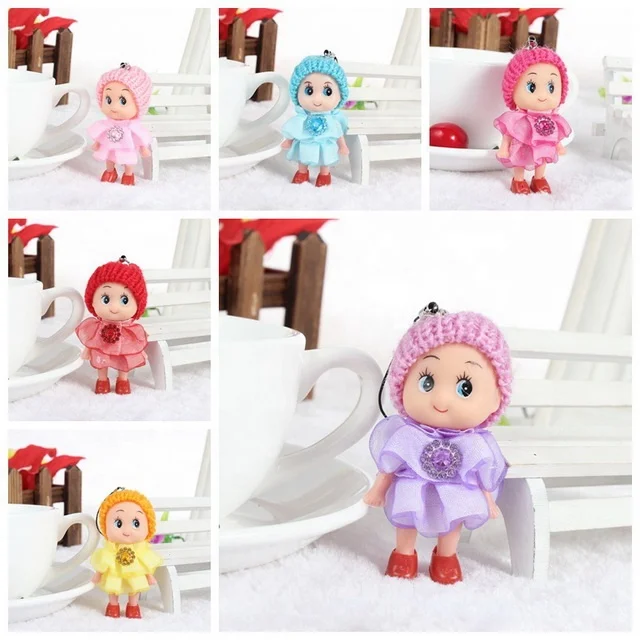 promotional gift 8CM cute girl dolls small plastic doll with keychain