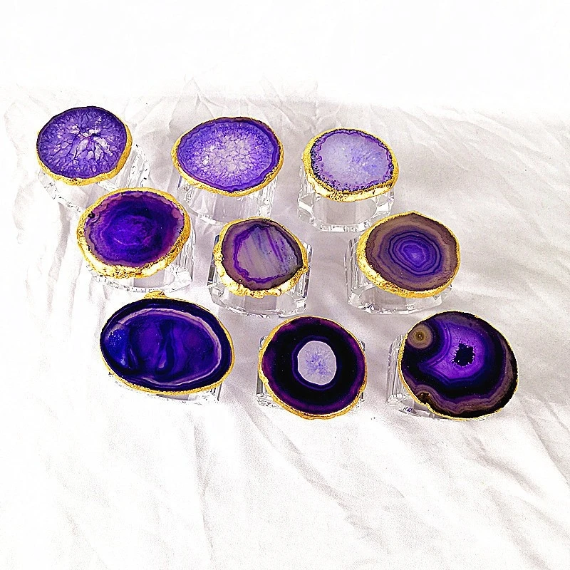 Wholesale crystal napkin rings pink grey blue gold rim black agate geode TABLE NAPKIN RING for wedding restaurant gift