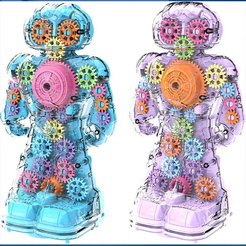 Newest high quantity Mini Wheel Robot Electric Musical Gear Robot Flashing Lights Toy For Children