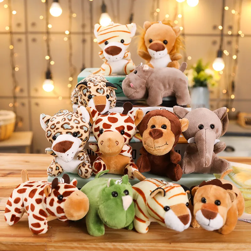 6 Pieces 10CM Stuffed Forest Animals Set Monkey Tiger Giraffe Lion Elephant Stuffed Cute Plush Toy Keychain