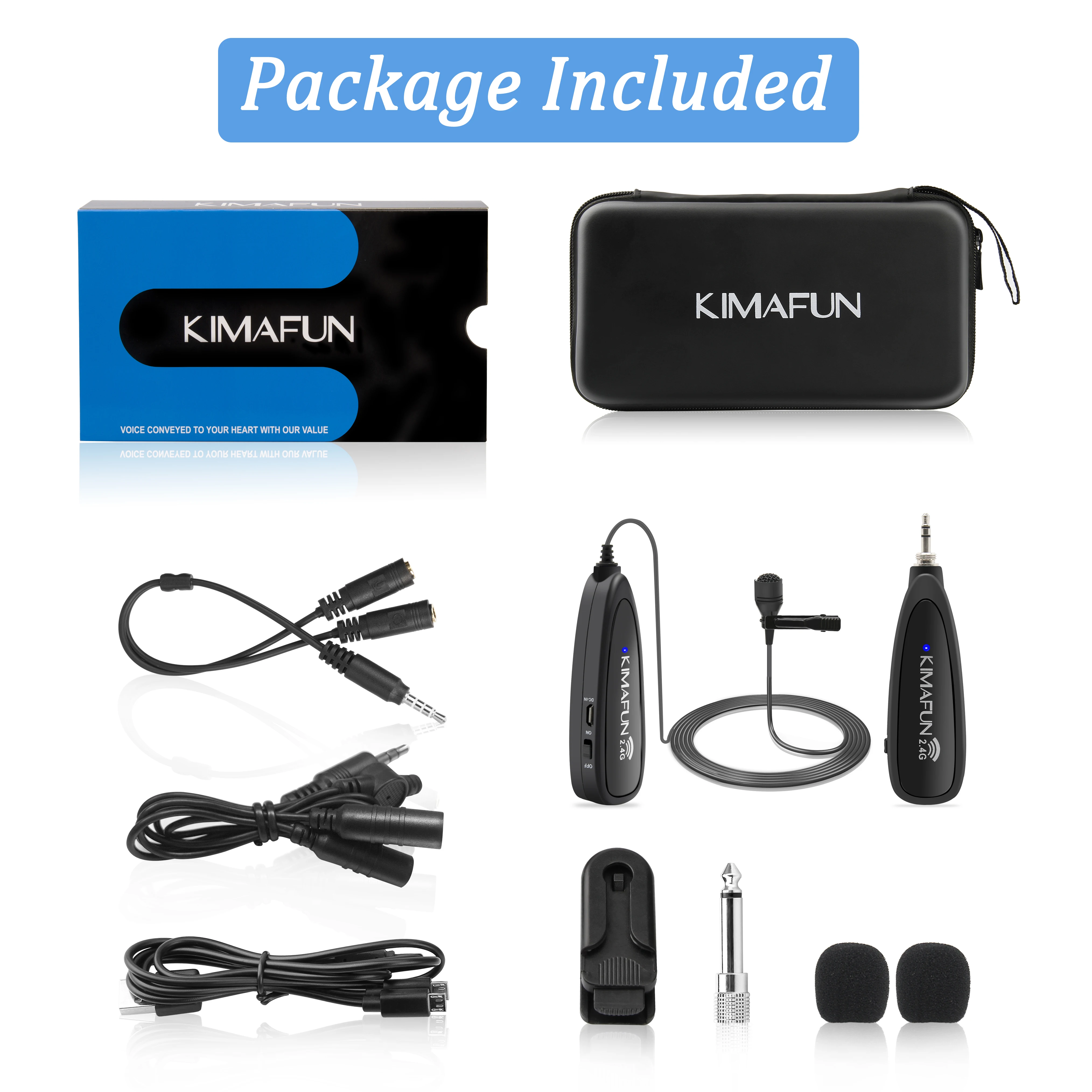 KIMAFUN KM-G130-1A 2.4G dual Collar Clip wireless Microphone for video recording vlogging for live performance for smartphone