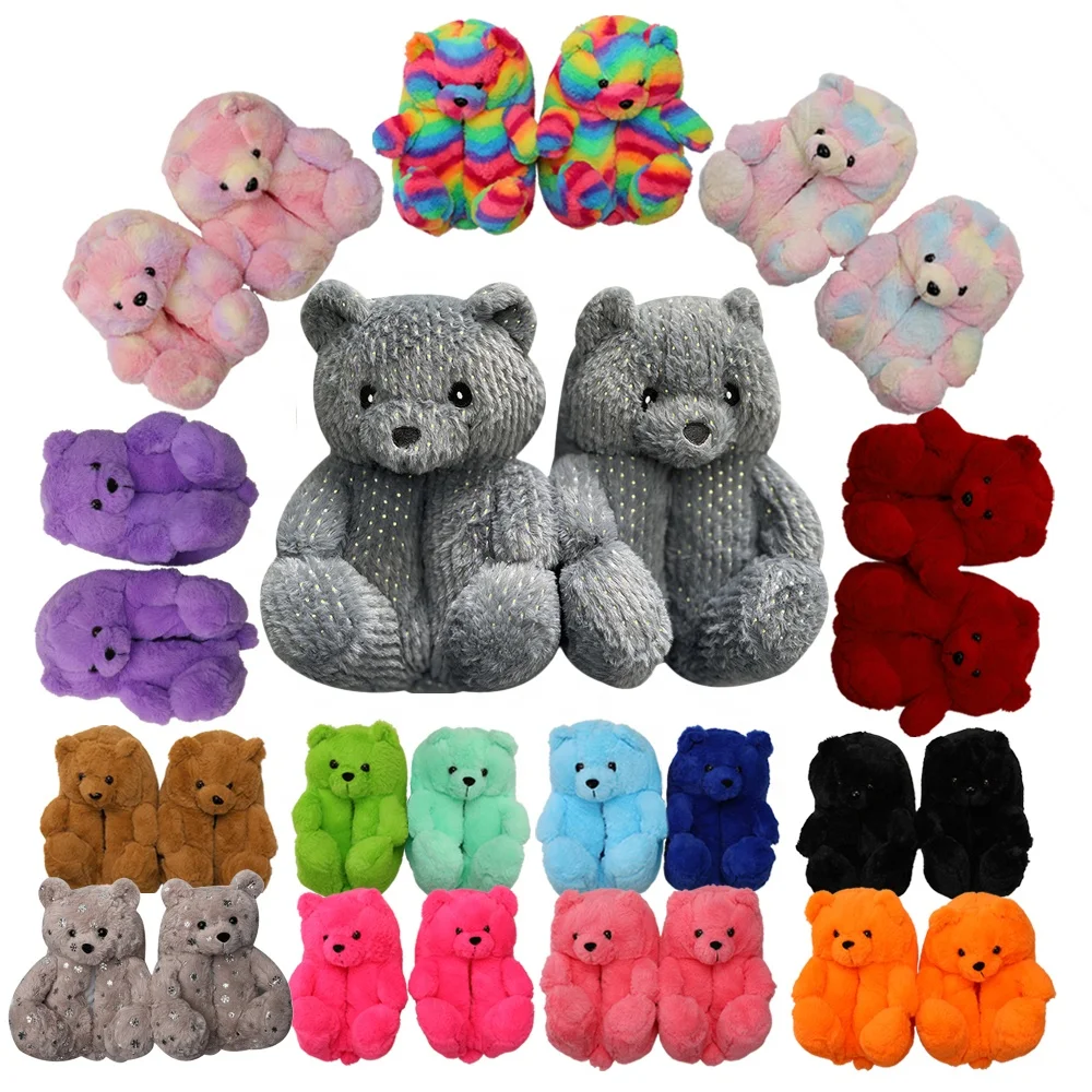 Christmas Winter Home slippers for Women Girls Kids Wholesale Plush Cute Shoes Fuzzy Thick Sole House Wear Teddy Bear Slippers