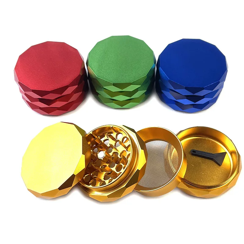 Diamond shape tobacco accessories BETTER QUALITY ALUMINUM alloy smoke grinder 63MM four-layer diamond edge mosaic metal grinder