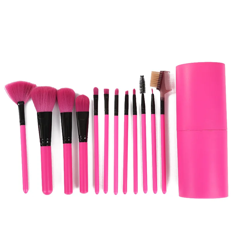 Luxury Private Label Red 12 pcs Makeup Brushes Set Foundation Brush 2021 Cosmetics Brushes Set With Cylinder Package