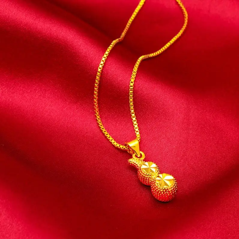 Gold Plated Wholesale Alluvial Solid Calabash Pendent Lucky Word Copper Plating  Gold Gourd Ladies Stylish Pendant