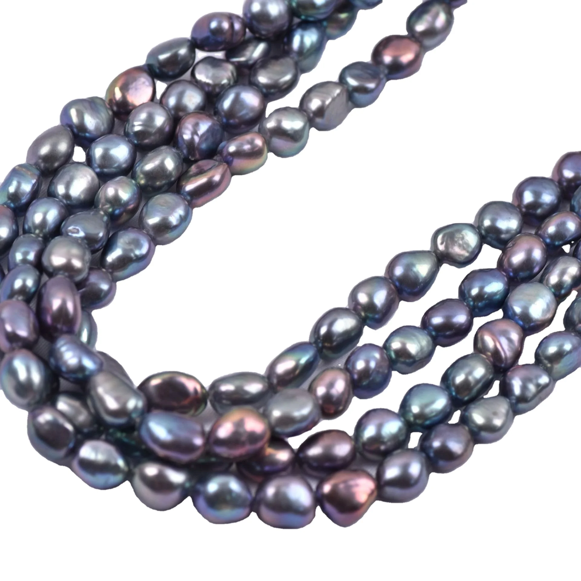 Wholesale 8-9mm/9-10mm Natural Freshwater Pearl Baroque Green Black Hole Beaded DIY Necklace