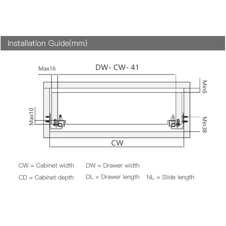 Ronghui Soft Close Full Extension 3 Section Damping Telescopic Channel Drawer Hidden Slide Rails