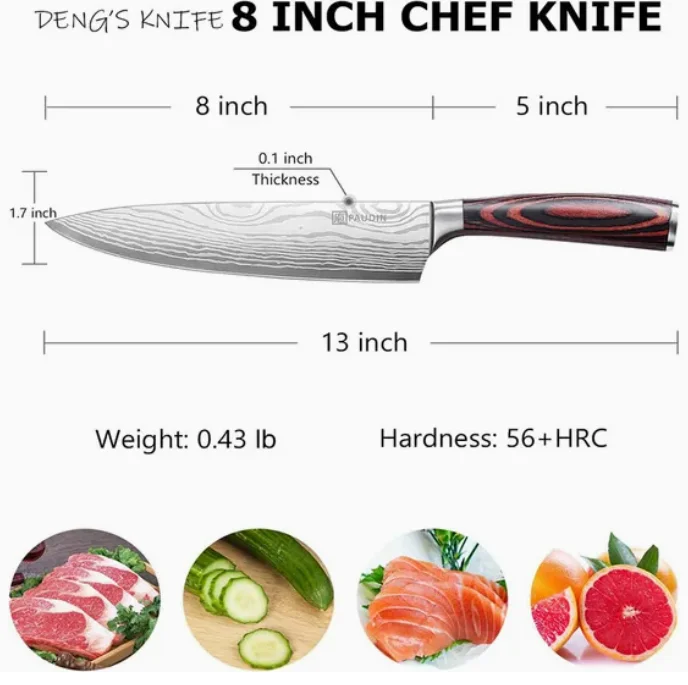 Professional Chef Kitchen Knife Forged Metal and Stainless Steel Wood Handle with Stainless Steel Gift Box Included