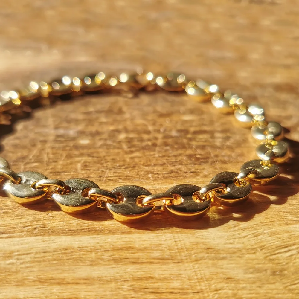  New Trending Punk Hip Hop Style Stainless Steel Chain Jewelry 18k Gold Plated Coffee Beans