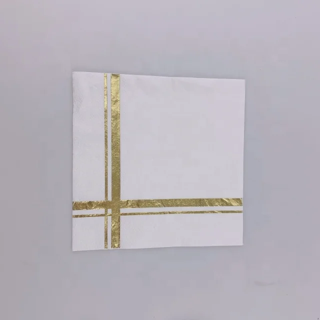 5 inch Decorative Beverage Cocktail Paper Napkin,Gold Foil Strip Dot Serviette Sliver Foiled For Home Hotel Restaurant