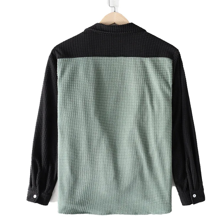 Customized Design Waffle Shirts Patchwork Long Sleeve Shirt ColorBlock Corduroy Jacket For Men Camisas Hombre