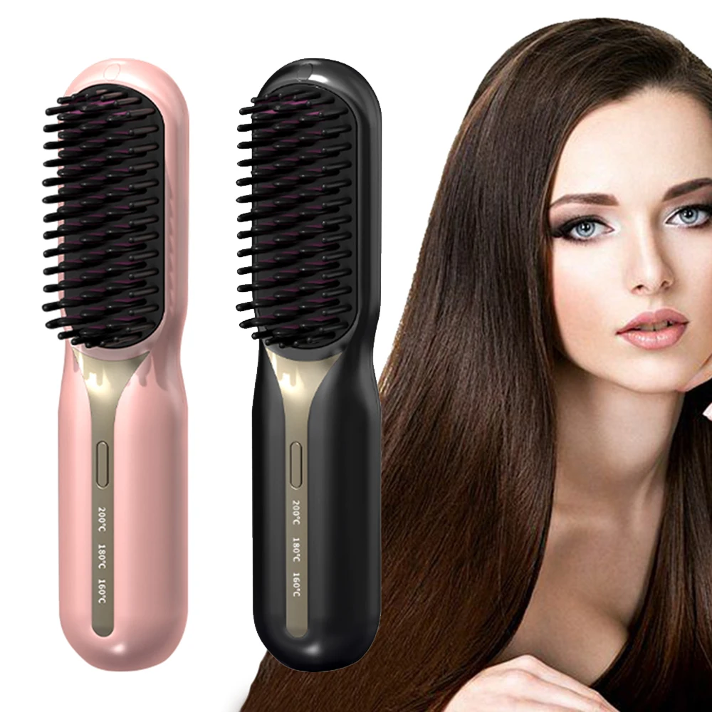 Wireless Portable Negative Ion Straightening Brush Electric Hair Straightener Hot Comb
