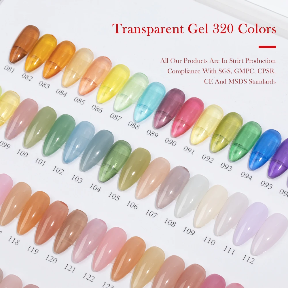 Transparent Color Gel Nail Supplies Wholesale 320 Colors OEM Free HEMA Nail Gel Polish UV Gel Nail Polish