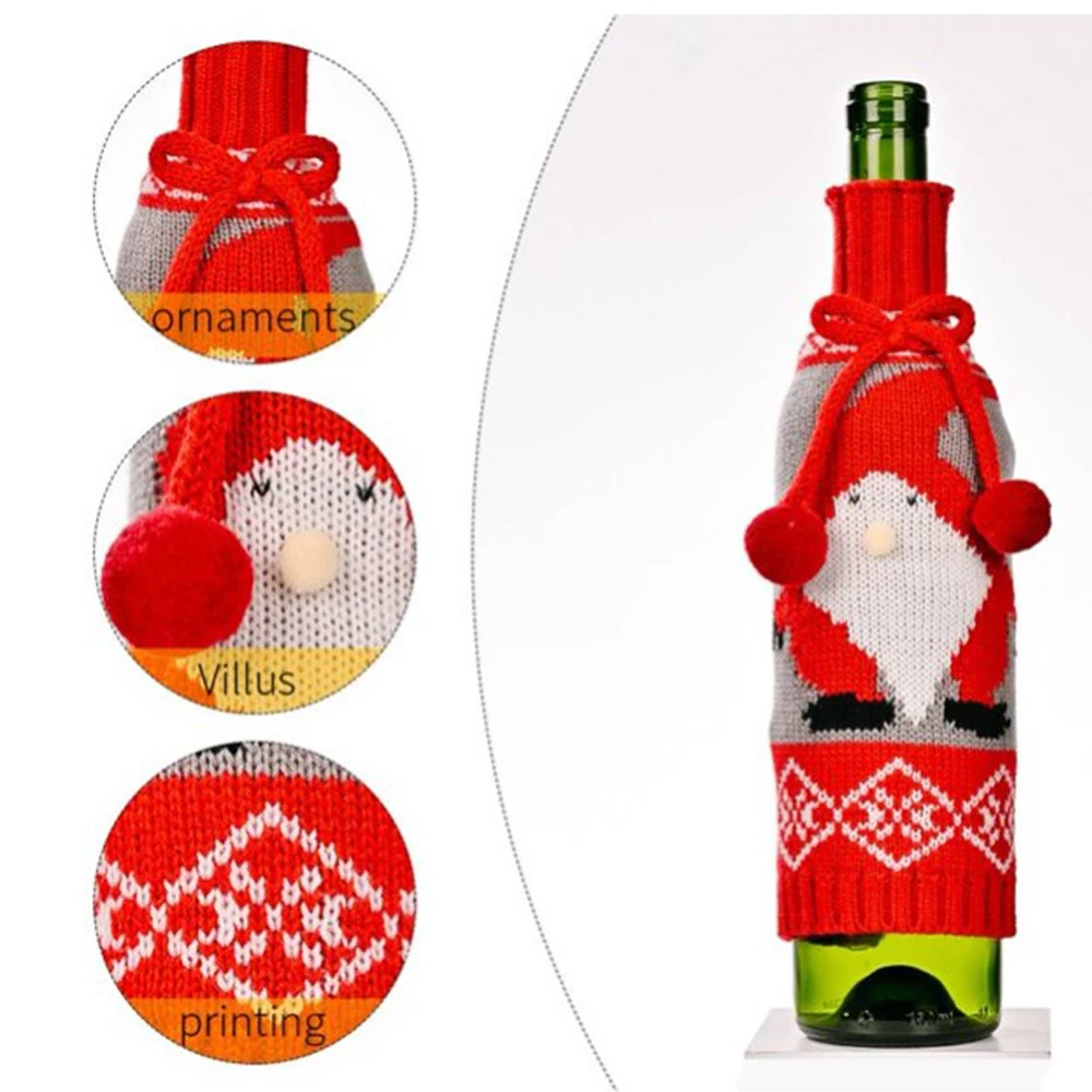 Wholesale Santa Decorations Xmas Wine Bottle Gift Loot Pompom Christmas Wine Bag