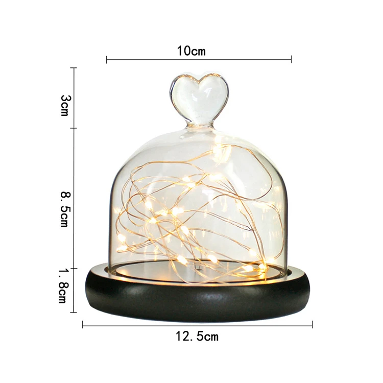 Enchanted Decorative Led Light Preserved Roses In Glass Dome With Black Base