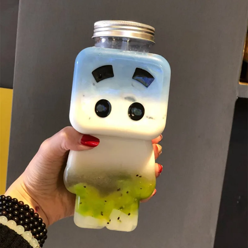 Empty 500ml 16oz Robot Men Shape Plastic Juice Bottles Smoothie Milk Shake Beverage Containers and Bottles