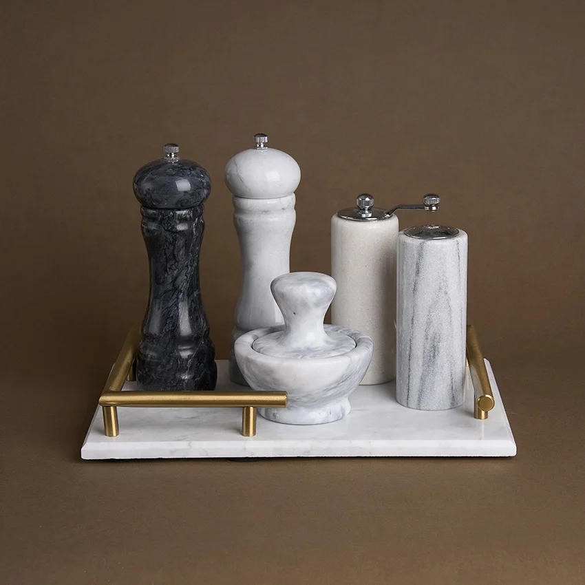 Factory Direct sell Marble Pepper Mill Sea Salt and Pepper Grinder Spice Shaker Kitchen Utensils Marble Salt Tank