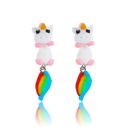 2020 New Arrival Polymer Clay Soft Ceramic Earrings Piercing Cute Cartoon Unicorn Earrings For Women