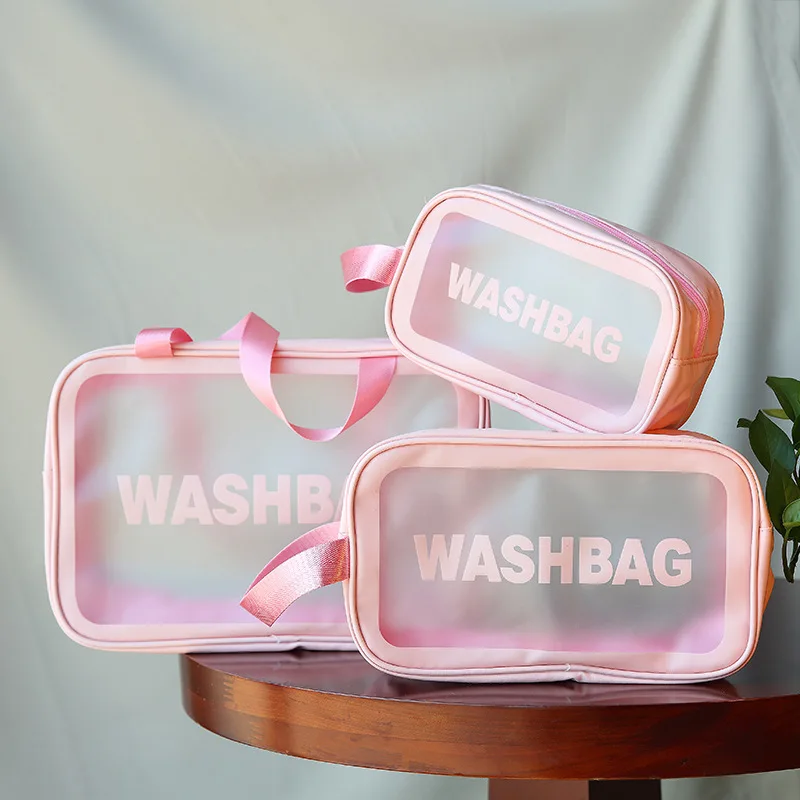 2024 Fashion Waterproof PU Matte Frosted Portable Large Capacity custom Transparent Pvc clear travel cosmetic bags cases