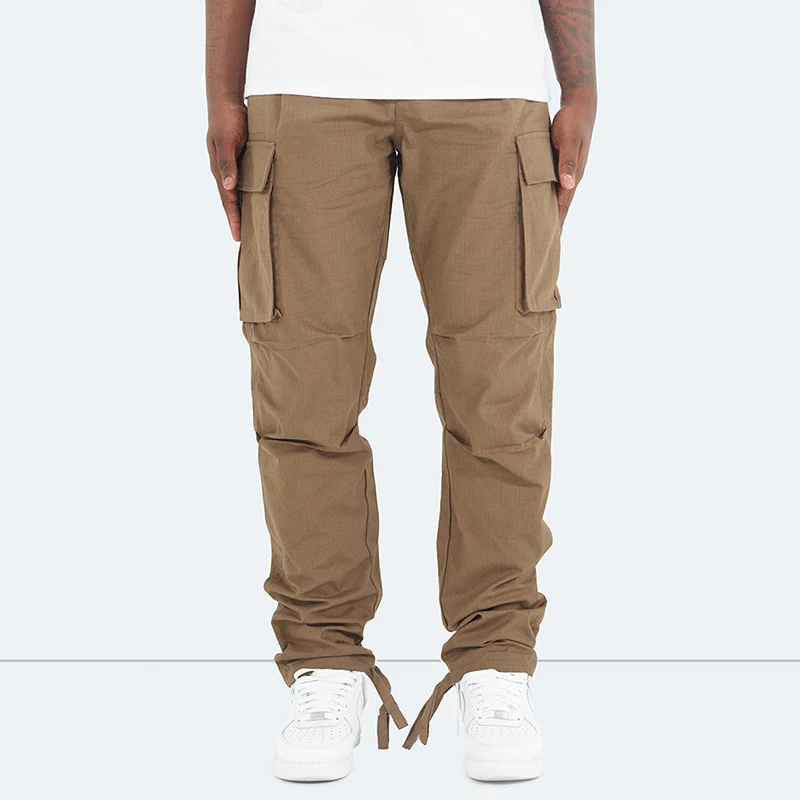 Wholesale Jogger Street Casual  Work Trousers Vintage Cargos - Brownmulti Pockets Custom Pants  For Men