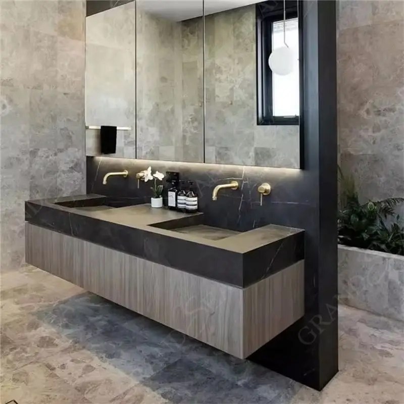 Modern Wood Bathroom Vanities Double Sink Waterproof Bathroom Cabinet