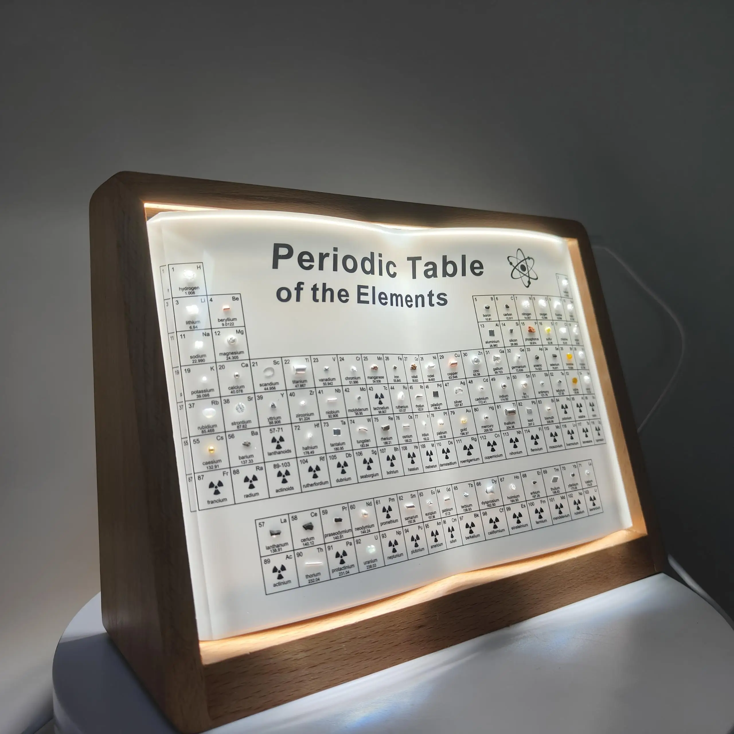 New Design Acrylic Periodic Table With LED Light Chemical Periodic Table Display With Real Elements Table Decoration