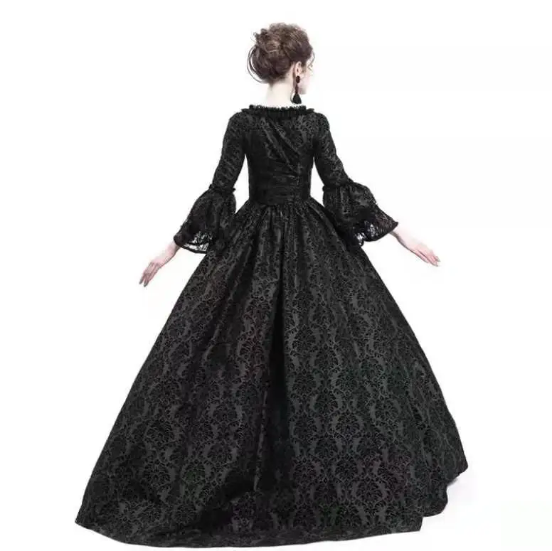 factory christmas party lace stitching flare long sleeve luxury medieval retro court women dress
