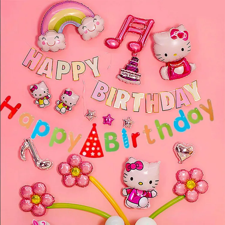 Amazon Graduation Party Decoration Supplies Happy Birthday Foil Balloon Set With Black Gold Color hello Kitty balloon Theme