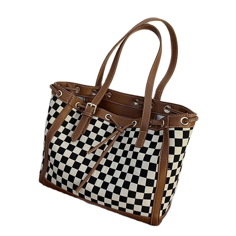 Trendy Ladies Designer Bags Classic Checkered Pattern Big Tote PU Leather Handbags Top Handle Satchel Ladies Bucket