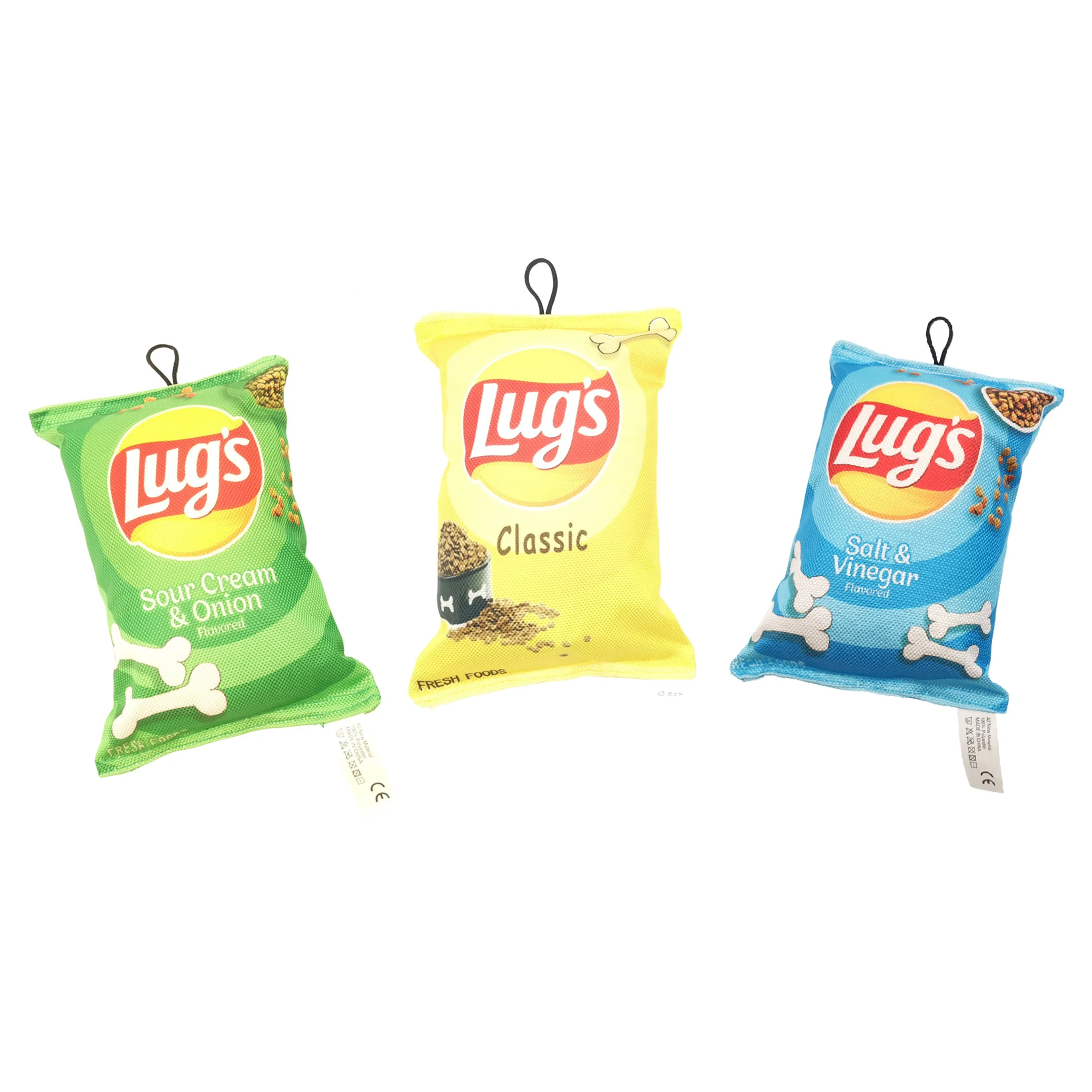 The Pet Store Oxford Cloth 8 Inch Pop Chip Crisp Packet Interactive Squeaky Plush Dog Toys