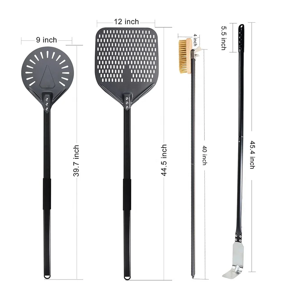 9 Inch Turning Perforated Pizza Peel  Cleaning Brush Ash Rake Commercial Pizza Oven Accessories Utensil Kit