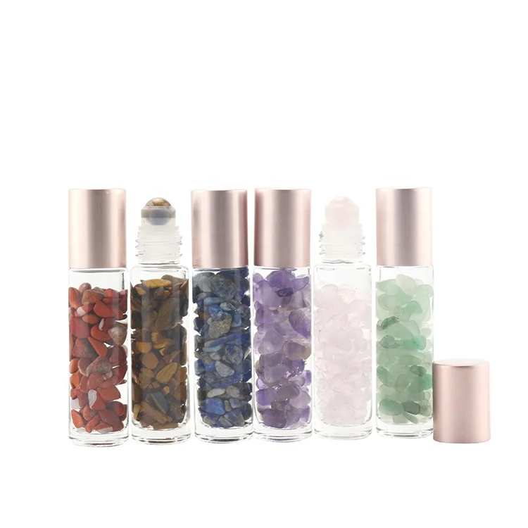 Hot Sell 10ml Roll On Bottles With Gemstones Essential Oil Roller Bottle Sample