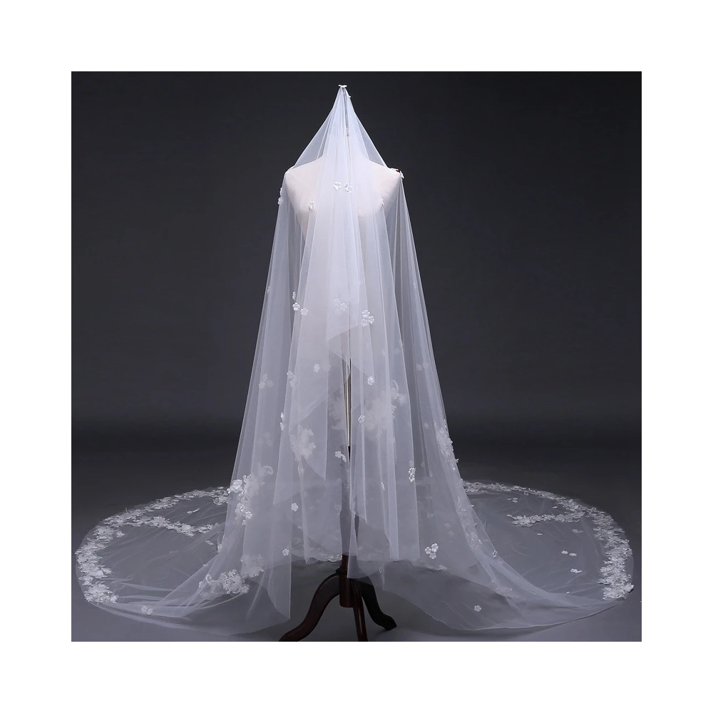 Good Quality Wholesale Chapel Length Lace Flowers Charming Wedding Bridal Veil
